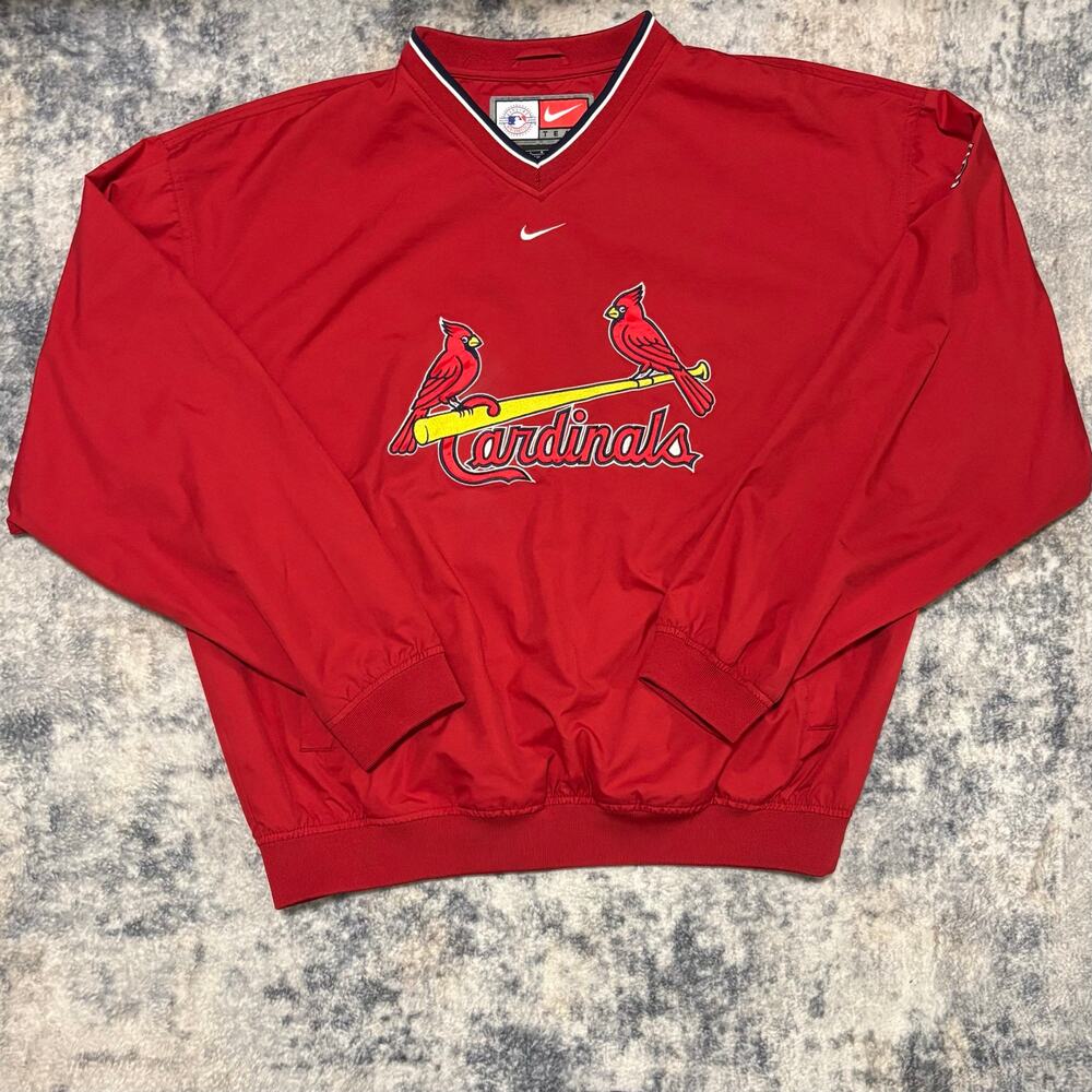 Vintage Nike St. Louis Cardinals V-Neck Windbreaker Pullover Jacket Red - Large